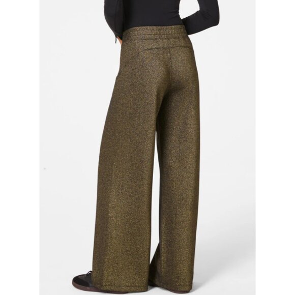 Spanx AirEssentials Shimmer Wide Leg Pants Very Black Gold Shine High-Rise Waist - Picture 2 of 9